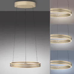 LED-riippuvalaisin PURE E-Loop, norsunluunvärinen kulta, Ø 50 cm, alumiini, CCT