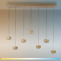 LED-riippuvalaisin PURE Falling Rings, pronssi, pituus 132 cm, 7-lamppuinen