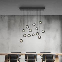 LED-riippuvalaisin PURE Popup, harmaa/savuharmaa, 100 cm, 13-lamppuinen