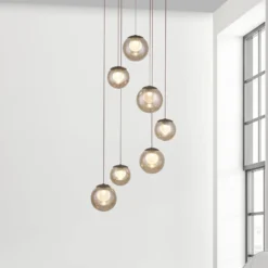 LED-riippuvalaisin PURE Popup, pronssi/keltainen, halkaisija 40 cm, 7-lamppuinen