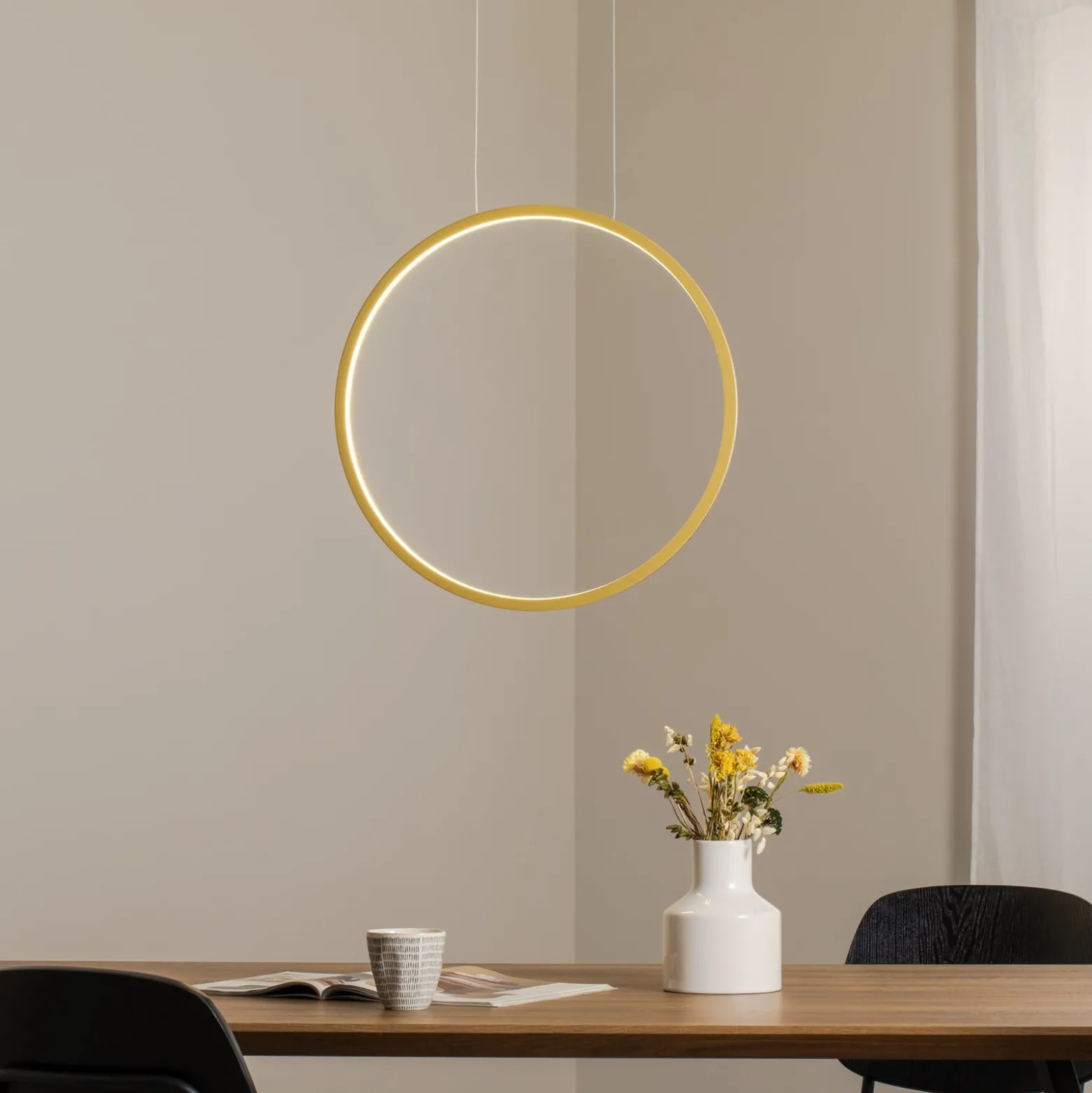 LED-riippuvalaisin Saturno pystysuora, kulta, Ø 50 cm, metalli