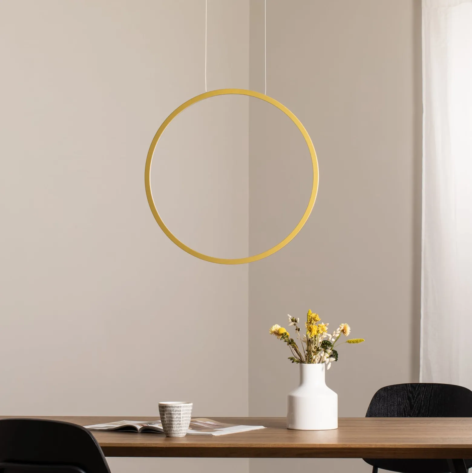 LED-riippuvalaisin Saturno pystysuora, kulta, Ø 50 cm, metalli