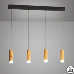 LED-riippuvalaisin Shine-Wood, 100 cm, tammi/musta, 4-lamppuinen