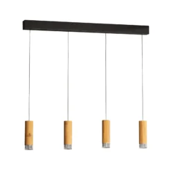 LED-riippuvalaisin Shine-Wood, 100 cm, tammi/musta, 4-lamppuinen