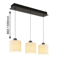 LED-riippuvalaisin Thea, pituus 74 cm, 3-lamppuinen, kermanvärinen/musta matta