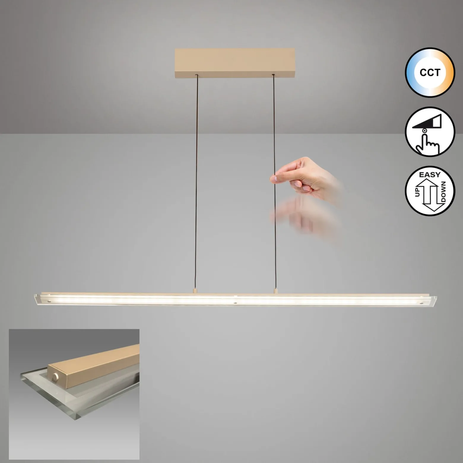 LED-riippuvalaisin Torvi, hiekanvärinen/valkoinen, pituus 115 cm, CCT