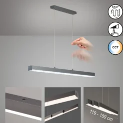 LED-riippuvalaisin Vayana, harmaa, pituus 189 cm, CCT-kosketusdimmeri