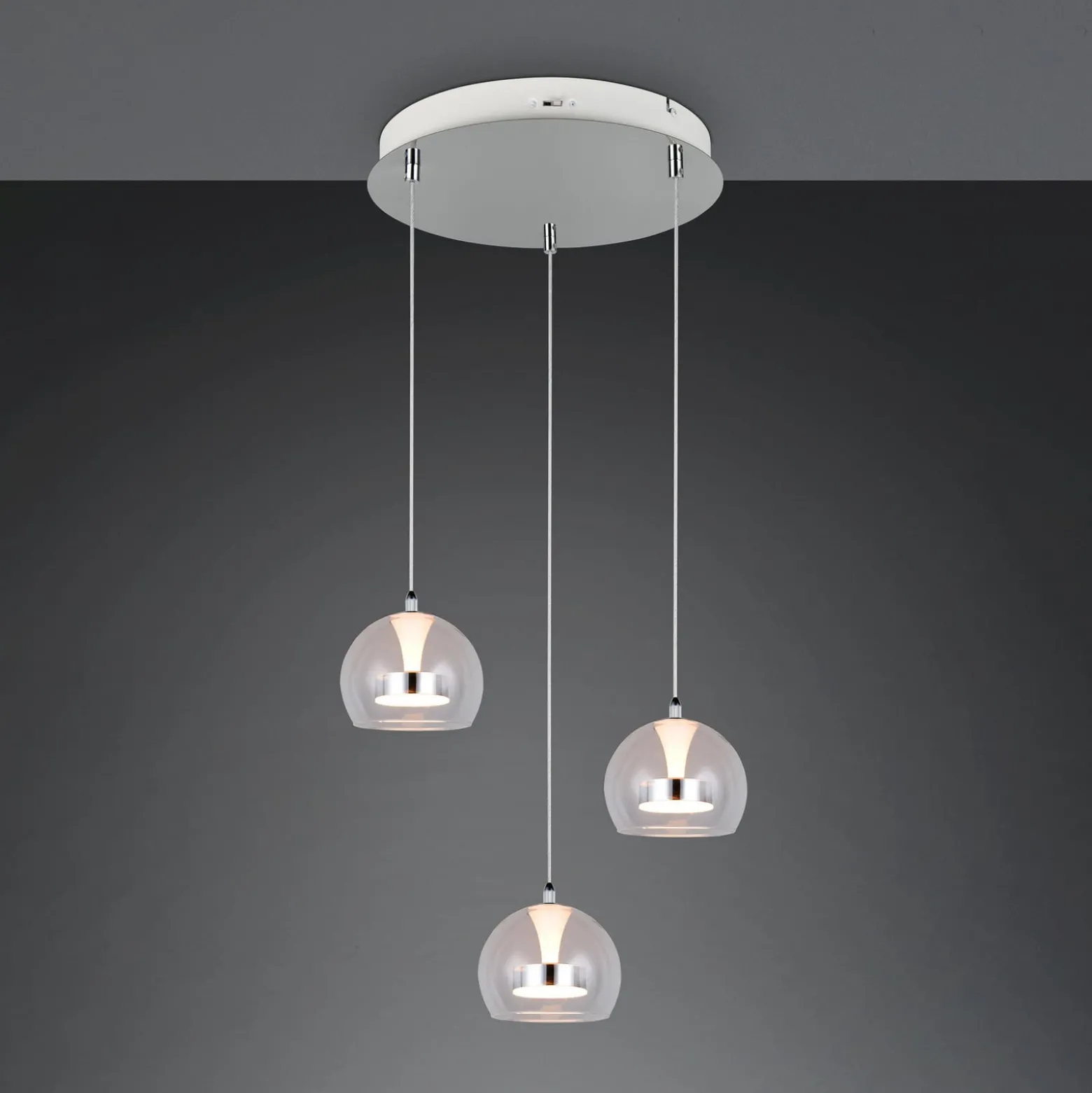 LED-riippuvalo Flynt, Ø 42 cm, kromivärinen, metalli CCT 3-lamppuinen