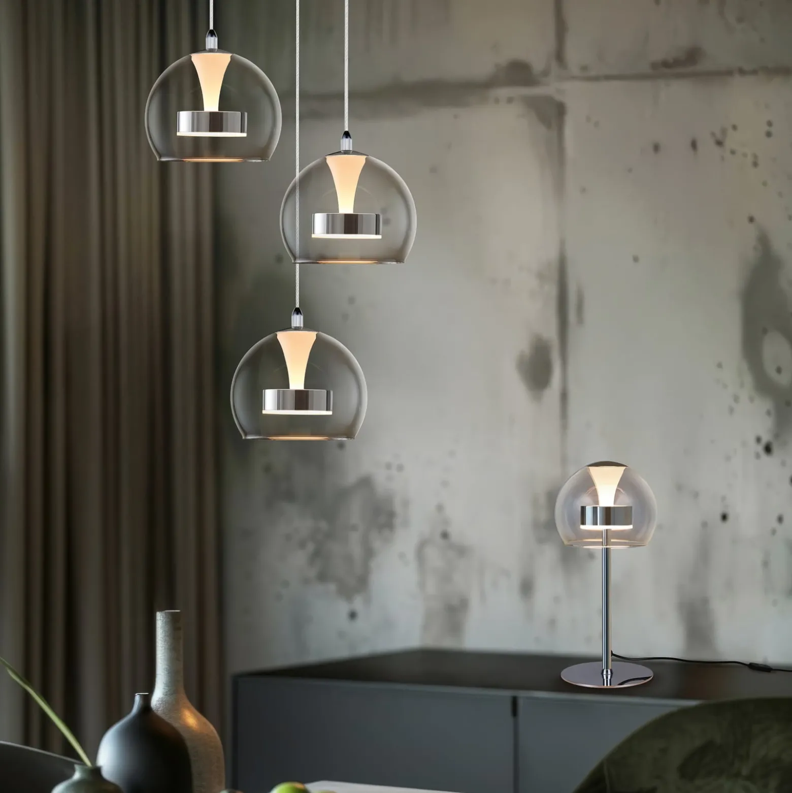 LED-riippuvalo Flynt, Ø 42 cm, kromivärinen, metalli CCT 3-lamppuinen