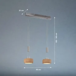 LED-ripustusvalaisin Shine-Wood, tammi/nikkeli, 65 cm, 2-valo.