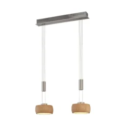 LED-ripustusvalaisin Shine-Wood, tammi/nikkeli, 65 cm, 2-valo.
