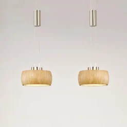 LED-ripustusvalaisin Shine-Wood, tammi/nikkeli, 65 cm, 2-valo.