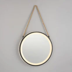 LED-seinäpeili VIDRO, musta, Ø 40 cm, powerbank, ripustettava