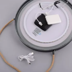 LED-seinäpeili VIDRO, musta, Ø 40 cm, powerbank, ripustettava