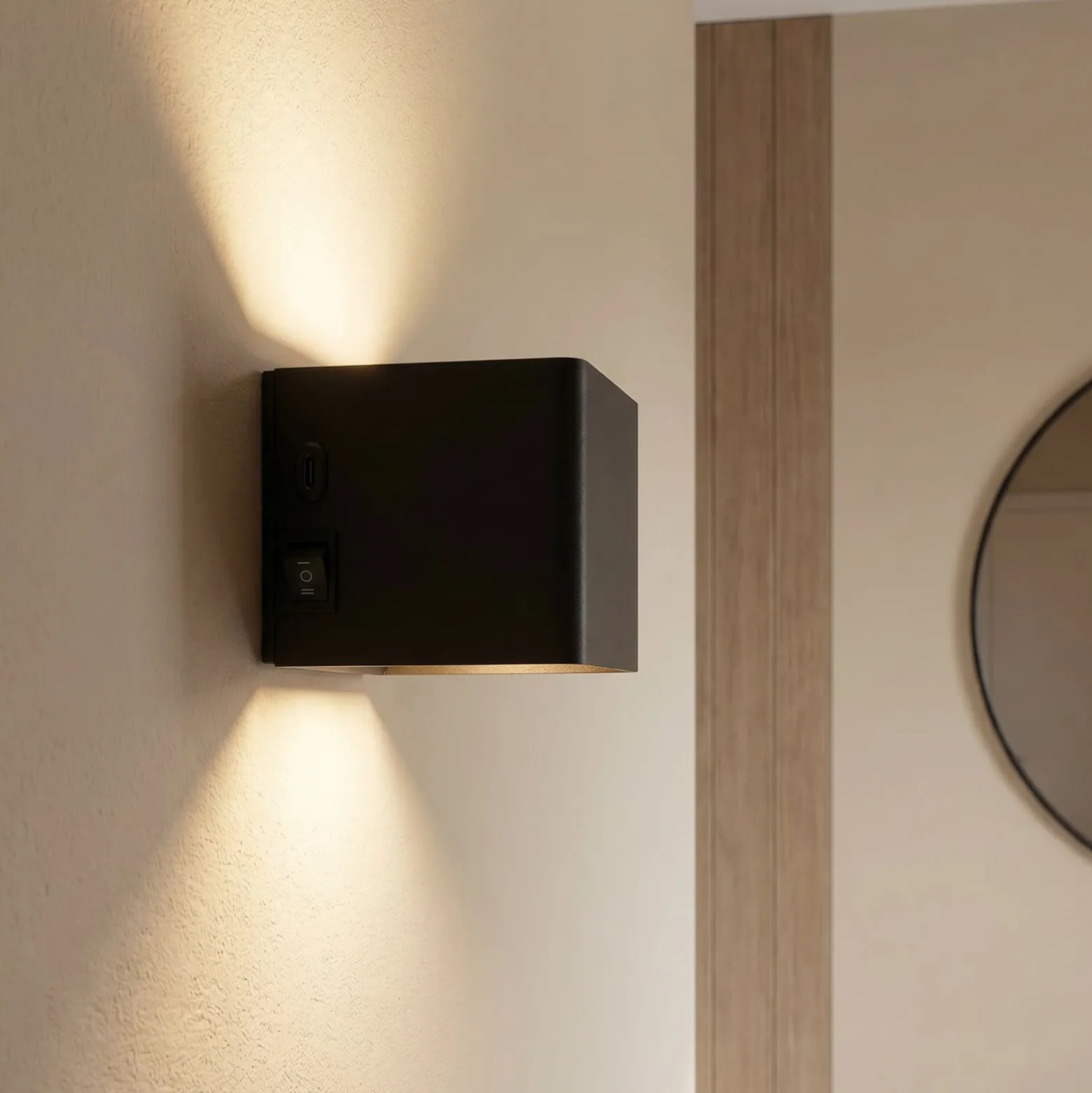 LED-seinävalaisin Cube, akku, magneettinen, musta