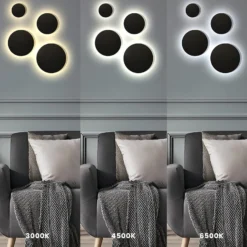LED-seinävalaisin Disk, Ø 18 cm, musta, muovi, IP65, CCT