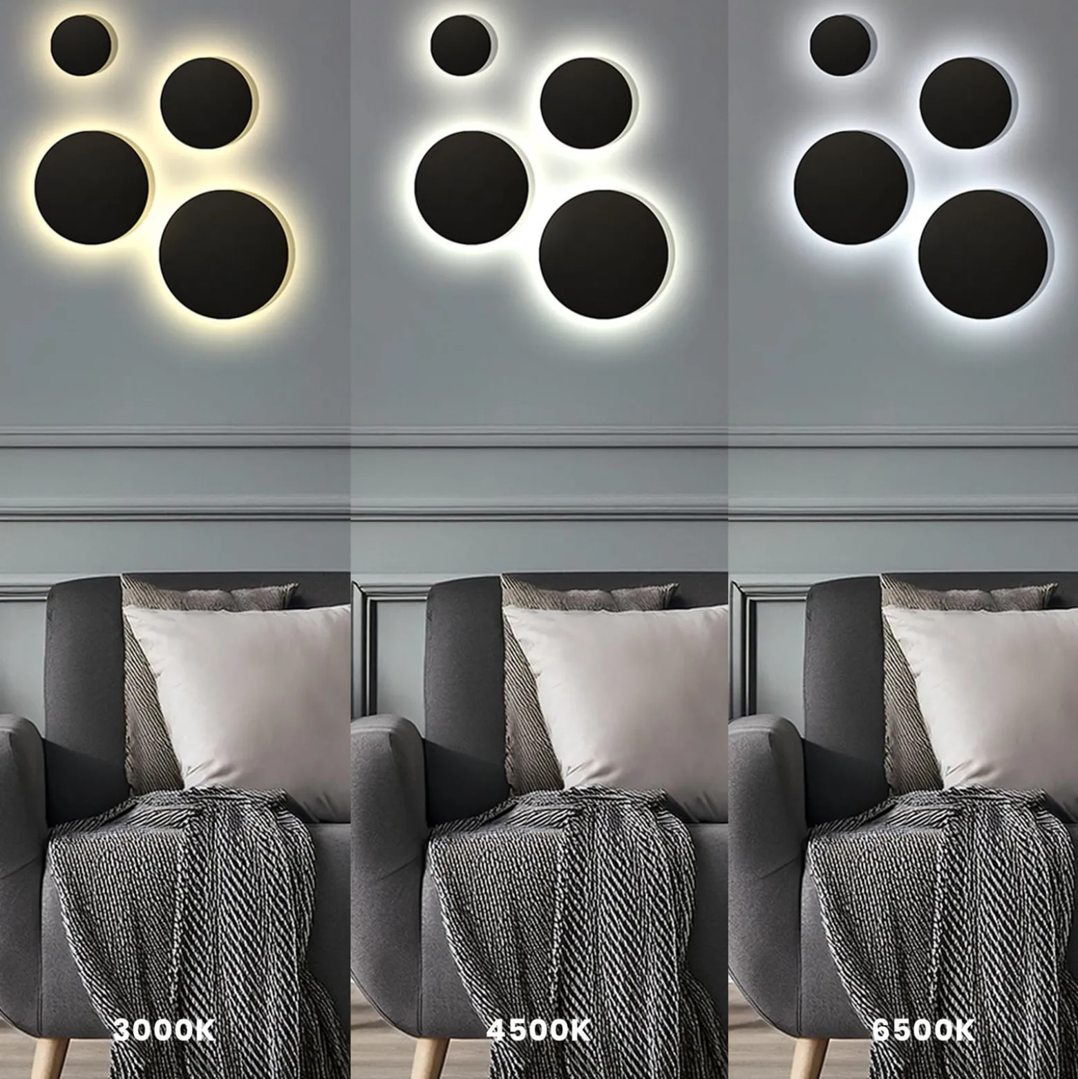 LED-seinävalaisin Disk, Ø 18 cm, musta, muovi, IP65, CCT