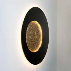 LED-seinävalaisin LUNA GIGANTE XL, musta/kultainen, halkaisija 100 cm,