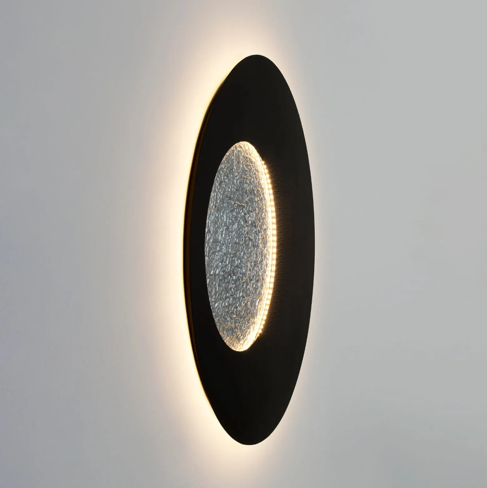 LED-seinävalaisin Luna, ruskea-musta/hopea, Ø 120 cm, rautainen