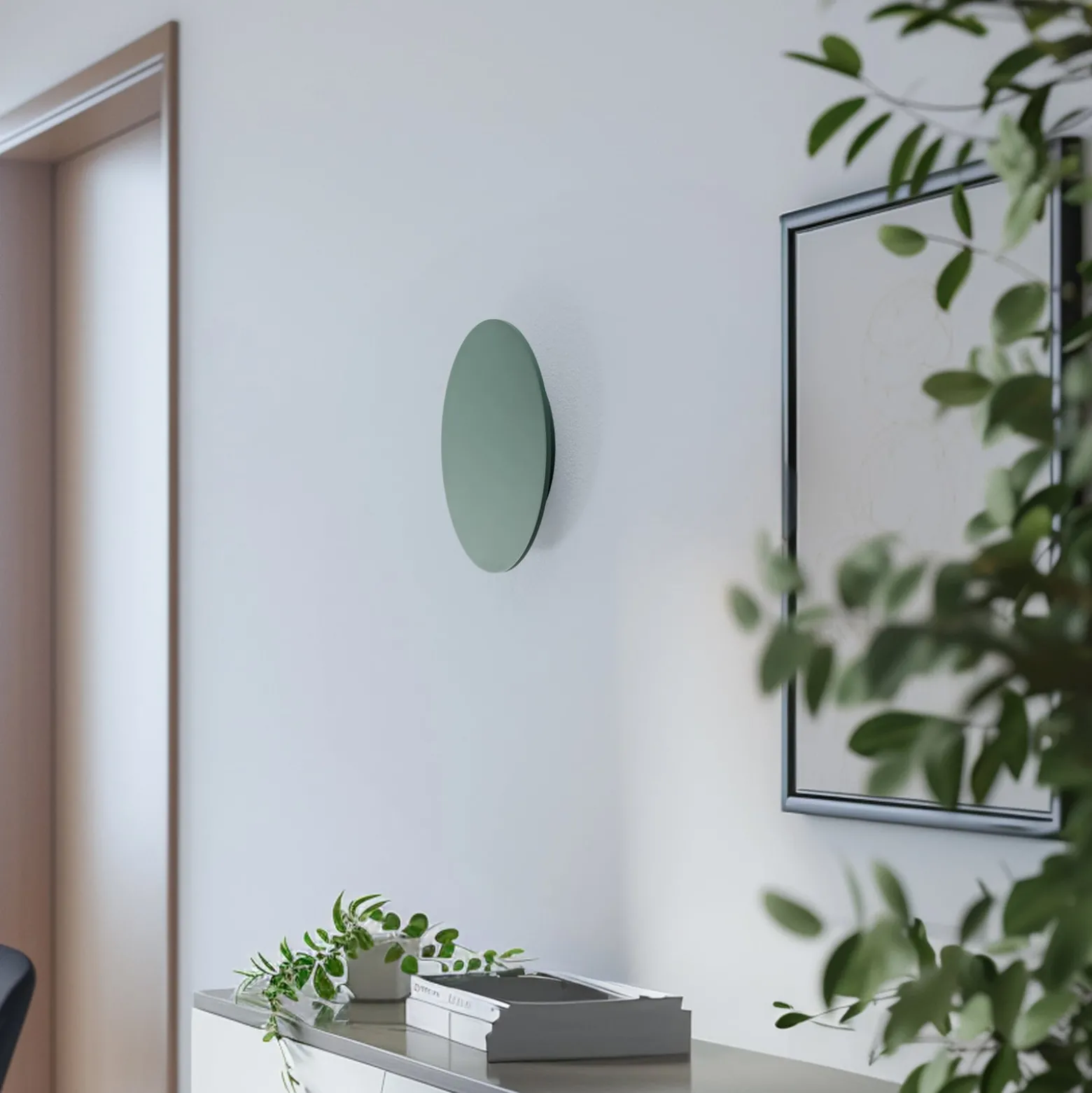 LED-seinävalaisin Orios Plus, vihreä, Ø 30 cm, teräs