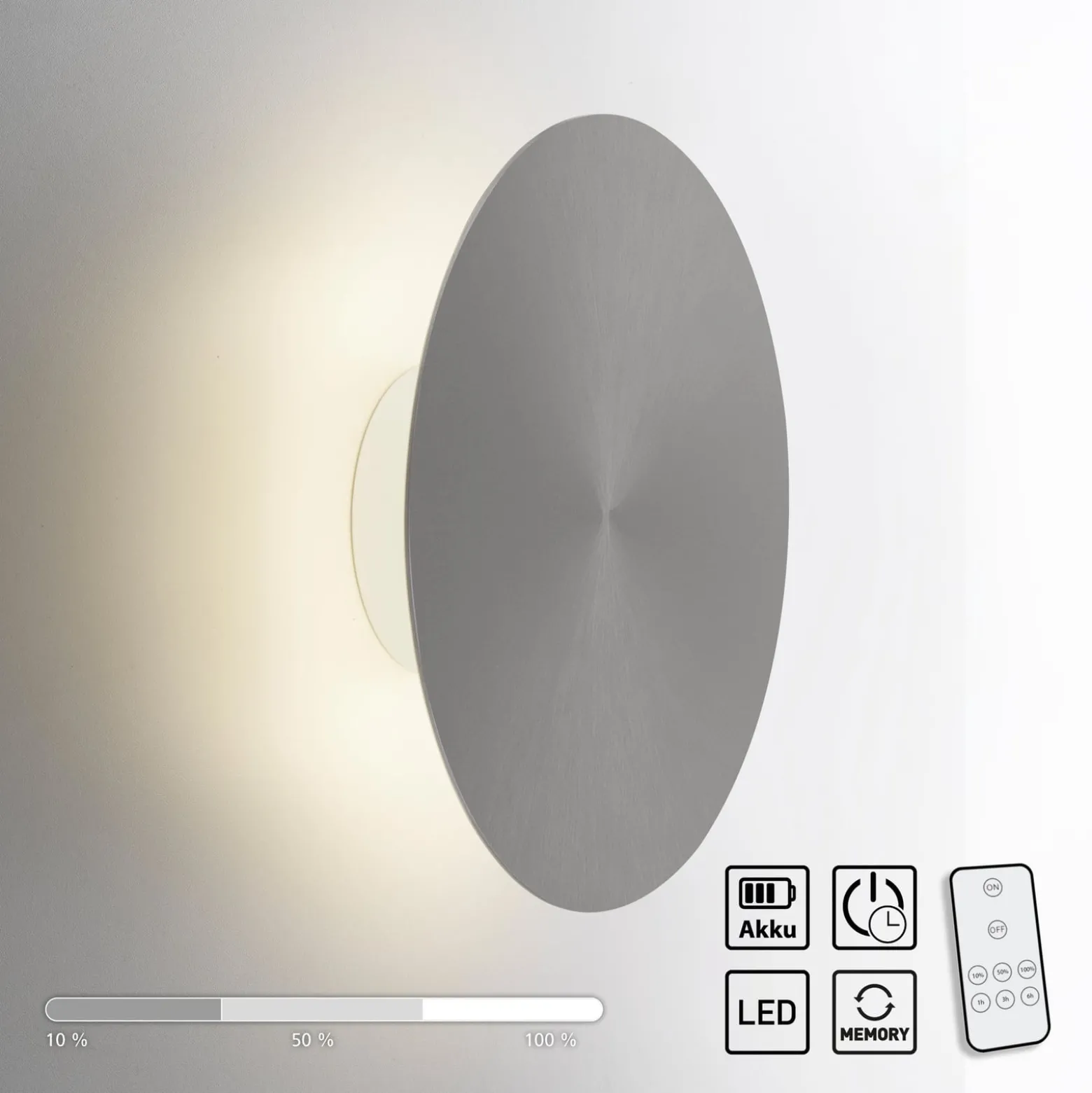 LED-seinävalaisin paristo Puntua Ø 25 cm harmaa