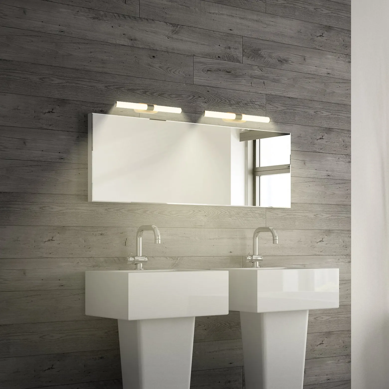 LED-seinävalaisin Runt, musta/puu 3 000 K IP44 Pituus 40 cm
