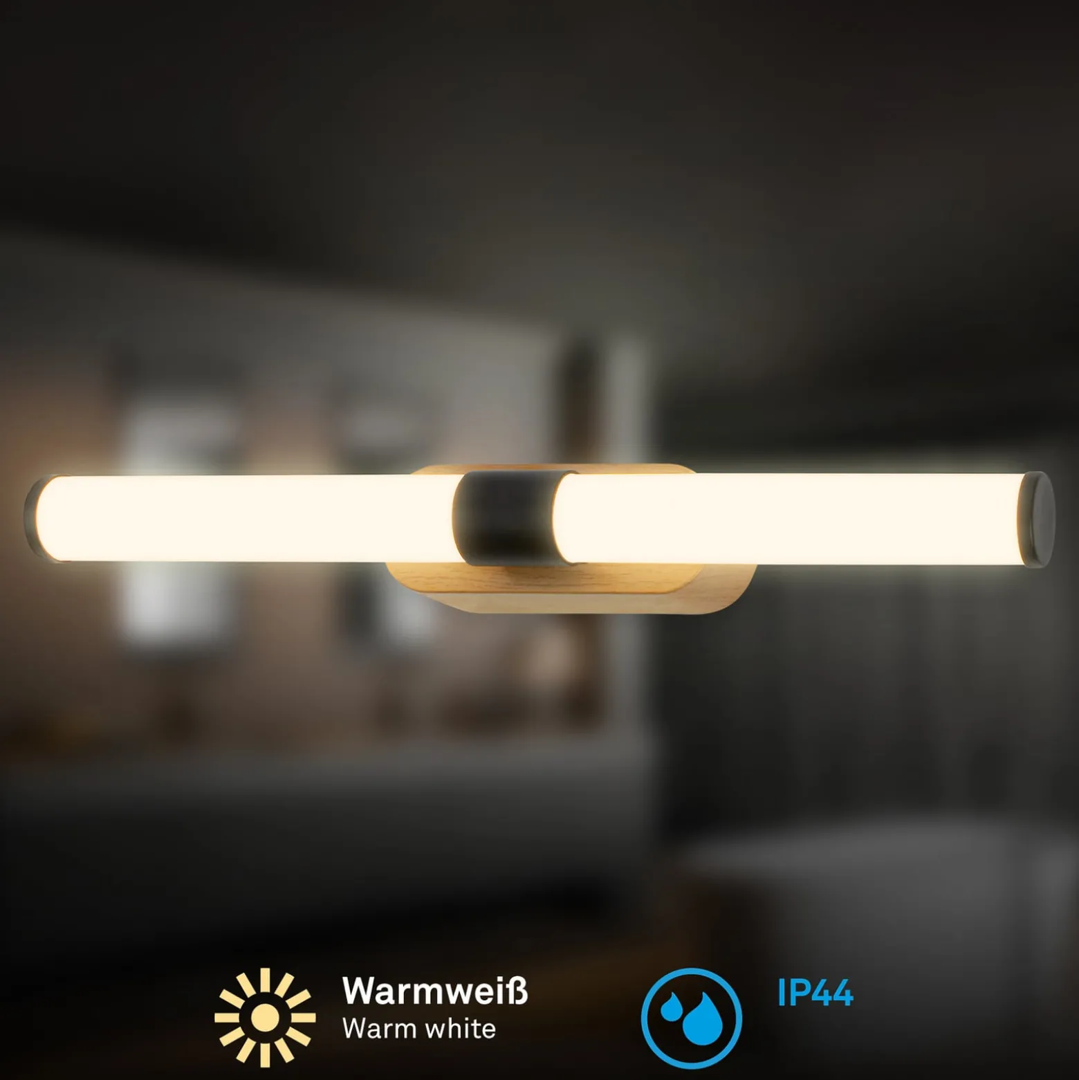 LED-seinävalaisin Runt, musta/puu 3 000 K IP44 Pituus 40 cm