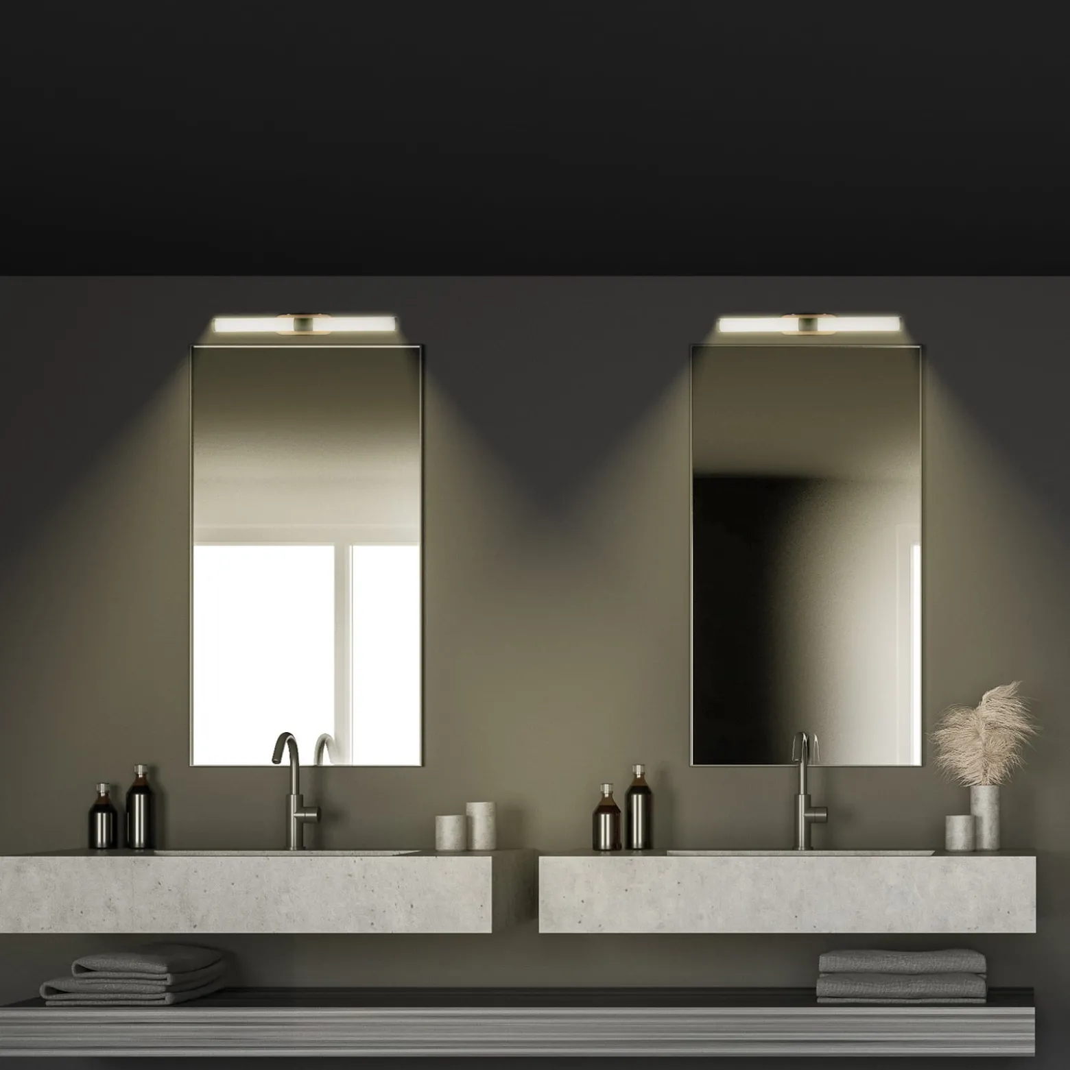 LED-seinävalaisin Runt, musta/puu 3 000 K IP44 Pituus 40 cm