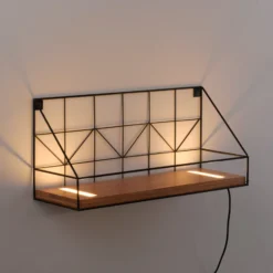 LED-seinävalotaulu puuhyllyllä, 45x15cm