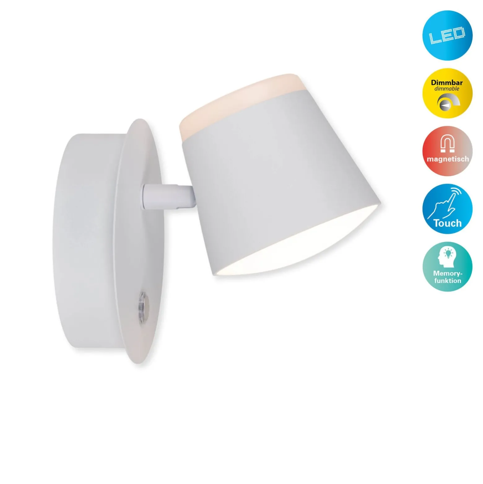 LED-seinävalo Tondo, akku, magneettinen, valkoinen