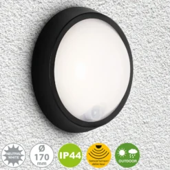 LED-ulkoseinälamppu Helsinki tunnistin IP44, musta