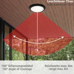 LED-ulkoseinälamppu Helsinki tunnistin IP44, musta