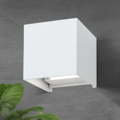LED-ulkoseinävalaisin Cube, valkoinen, metalli, 10 cm, ylös/alas