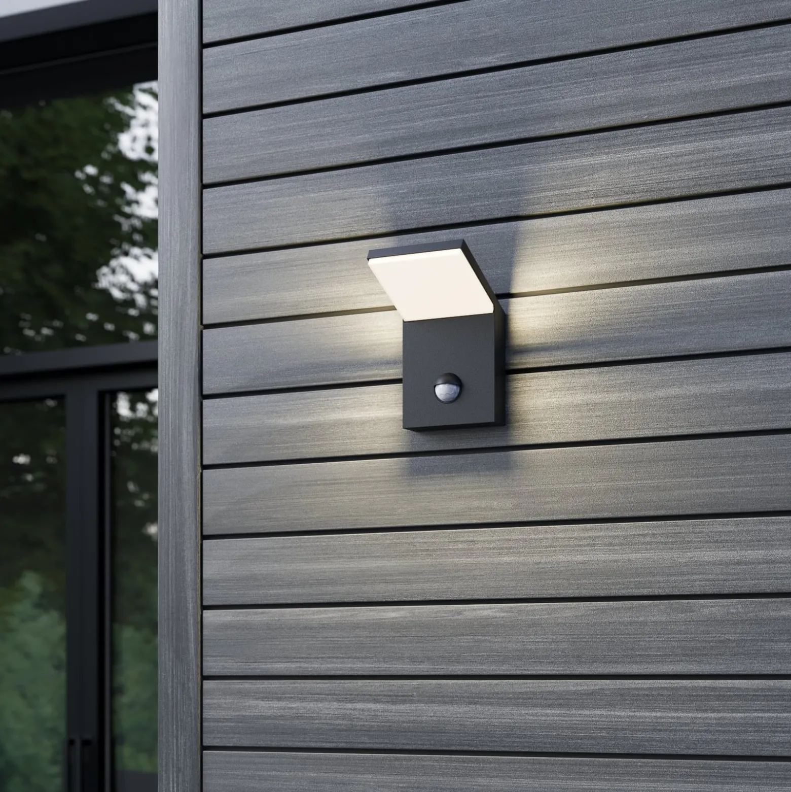 LED-ulkoseinävalaisin Nevio, metalli, antrasiitti, tunnistin