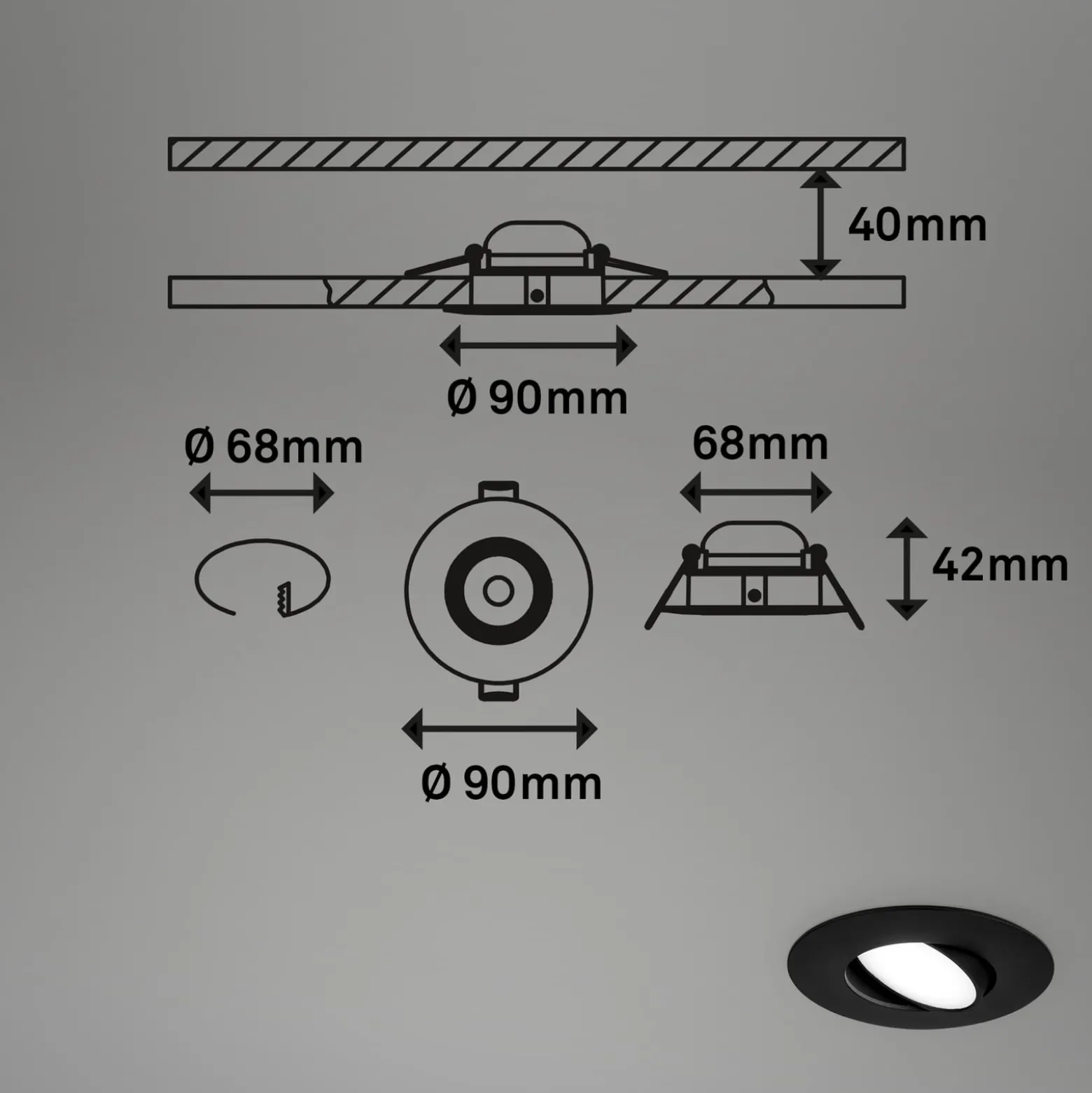 LED-uppokohdevalo 7597 3x, IP65, 4 000 K, musta