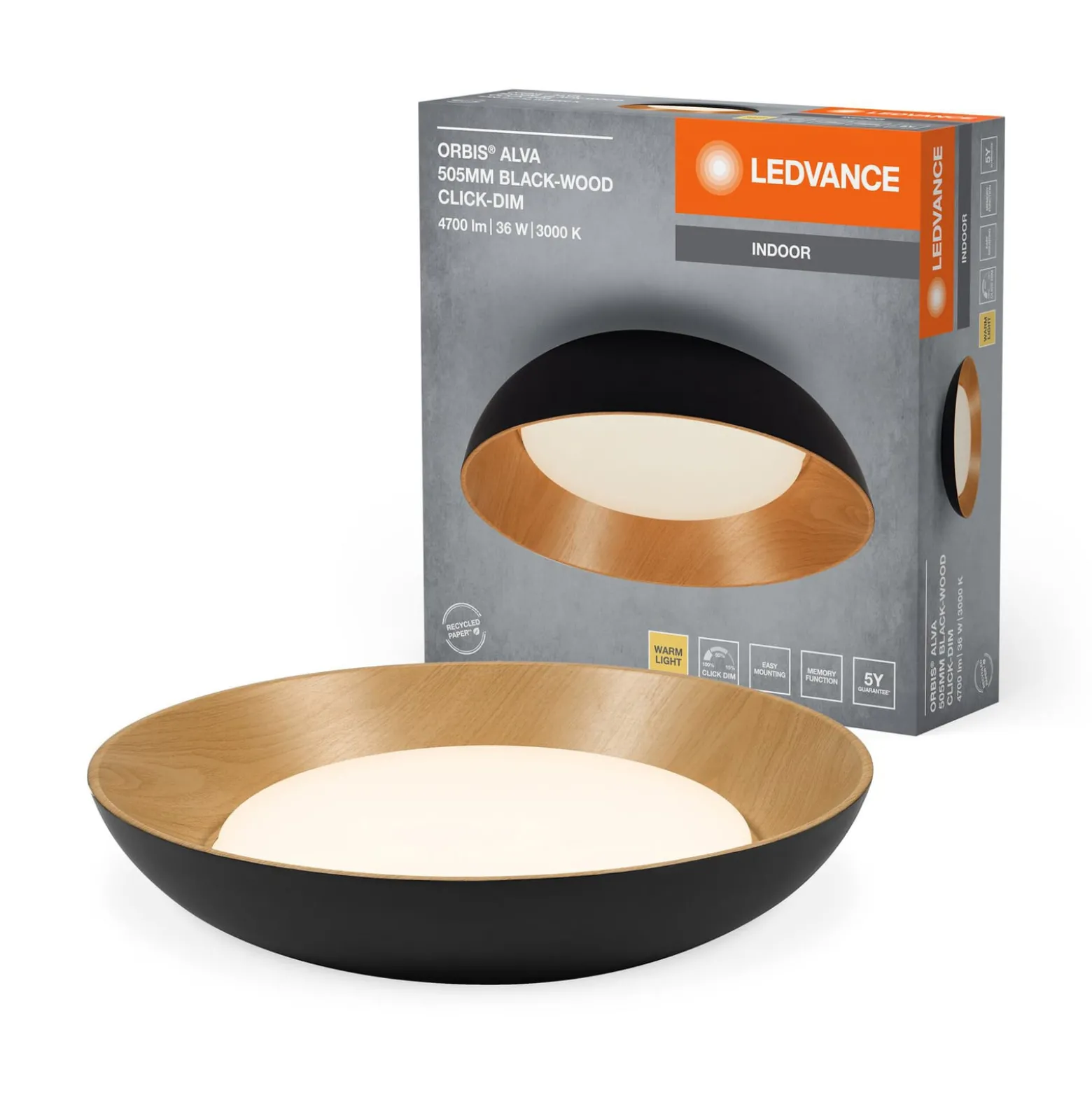 LEDVANCE LED-kattovalaisin Orbis Alva, musta, metallia
