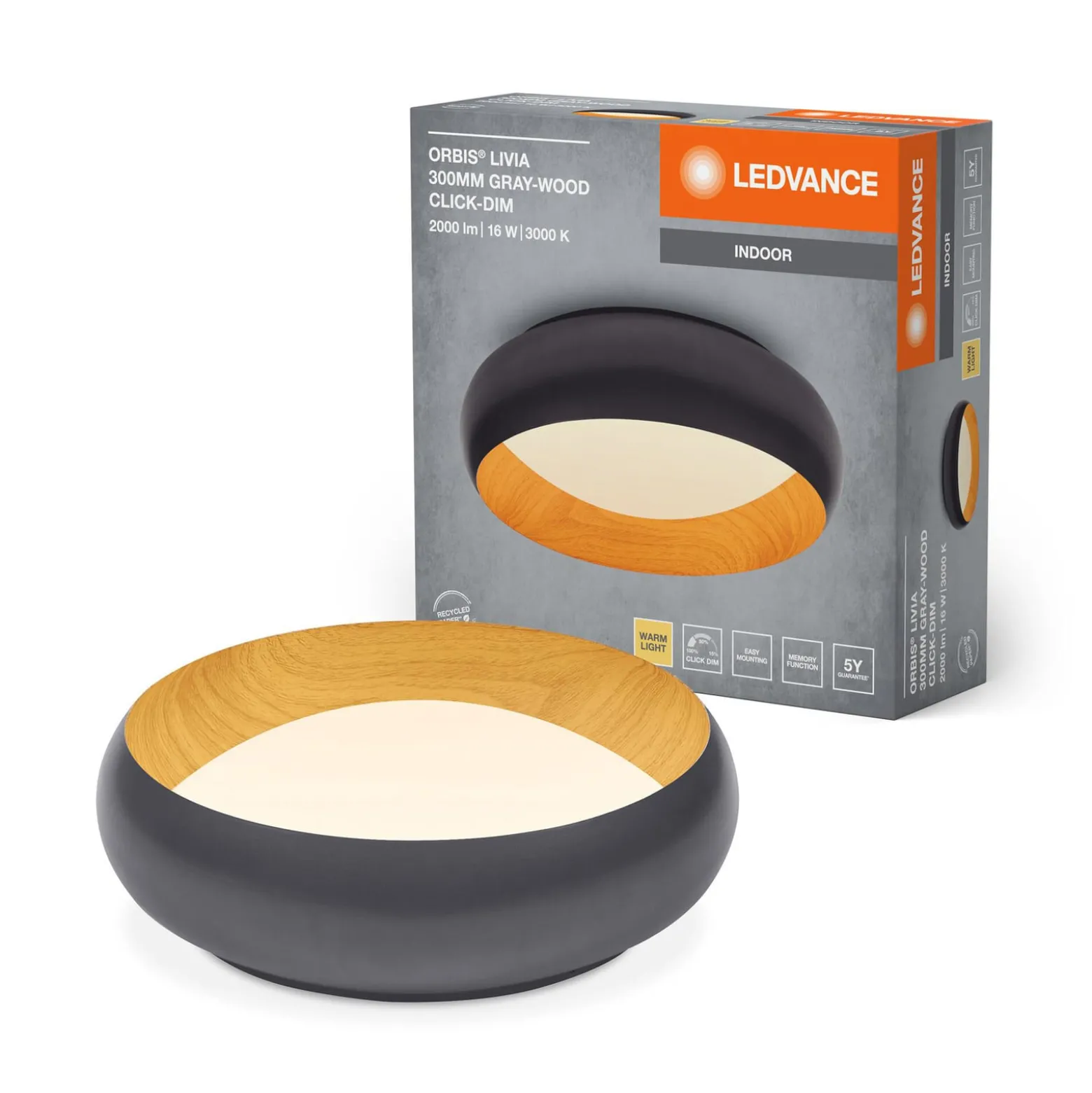 LEDVANCE LED-kattovalaisin Orbis Livia Ø 30 cm, harmaa, metallia