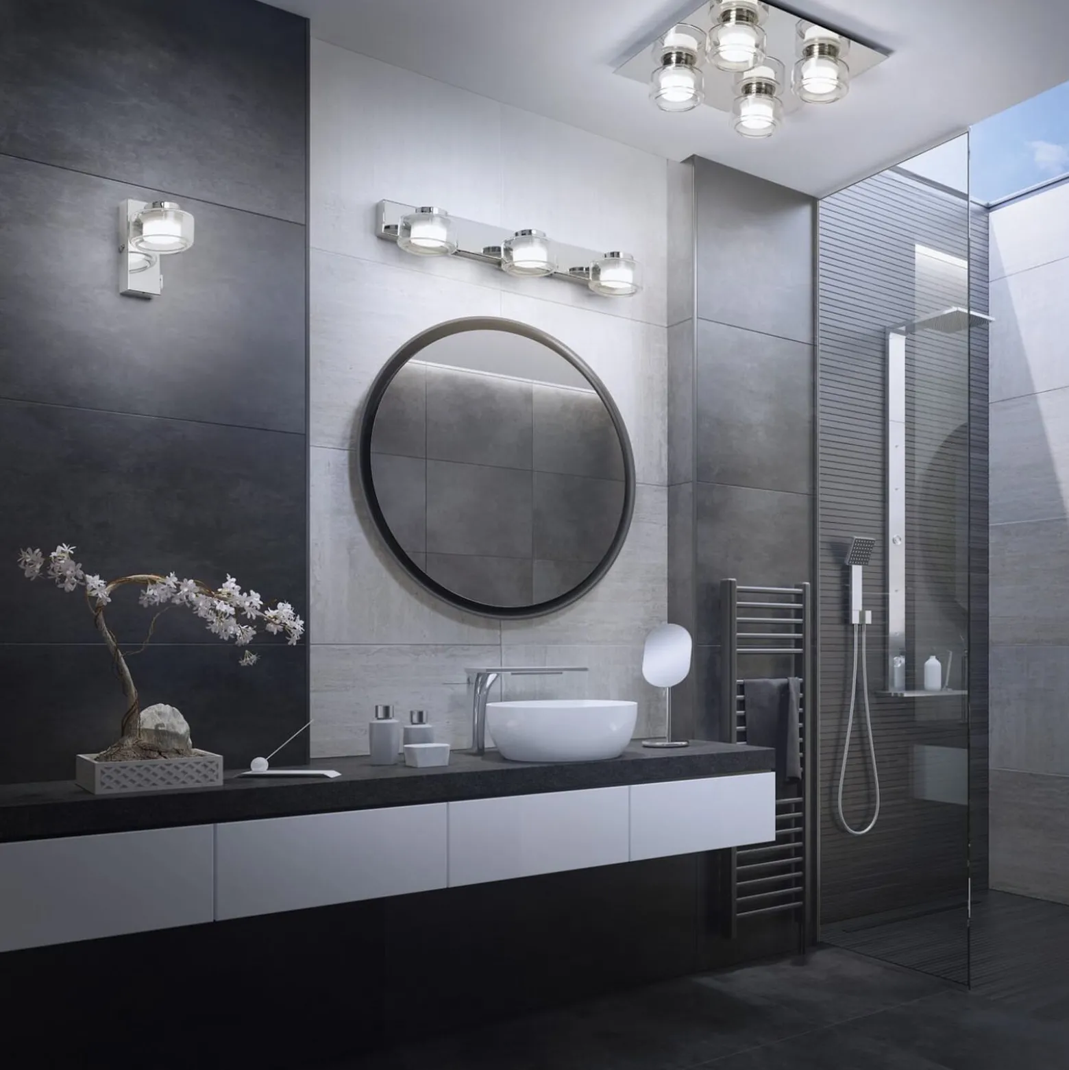 LEDVANCE LED-seinävalaisin Orbis Flame, 3-valo, kromi, IP44