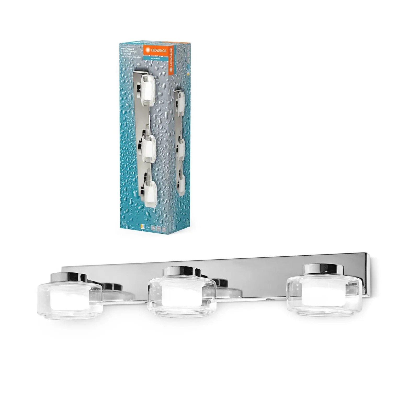 LEDVANCE LED-seinävalaisin Orbis Flame, 3-valo, kromi, IP44