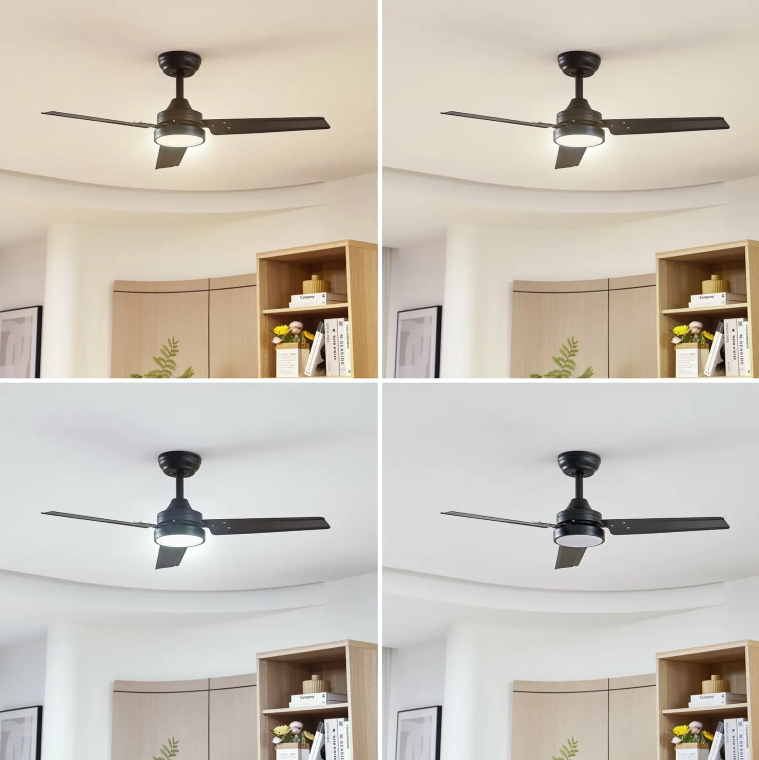 Lindby Aerallo LED-kattotuuletin, musta, CCT, hiljainen