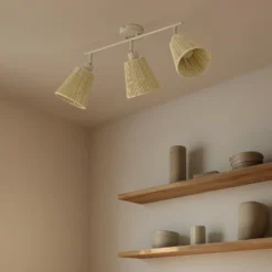 Lindby Anuva -kattokohdevalo, 72 cm, 3-lamppuinen, beige, paperi