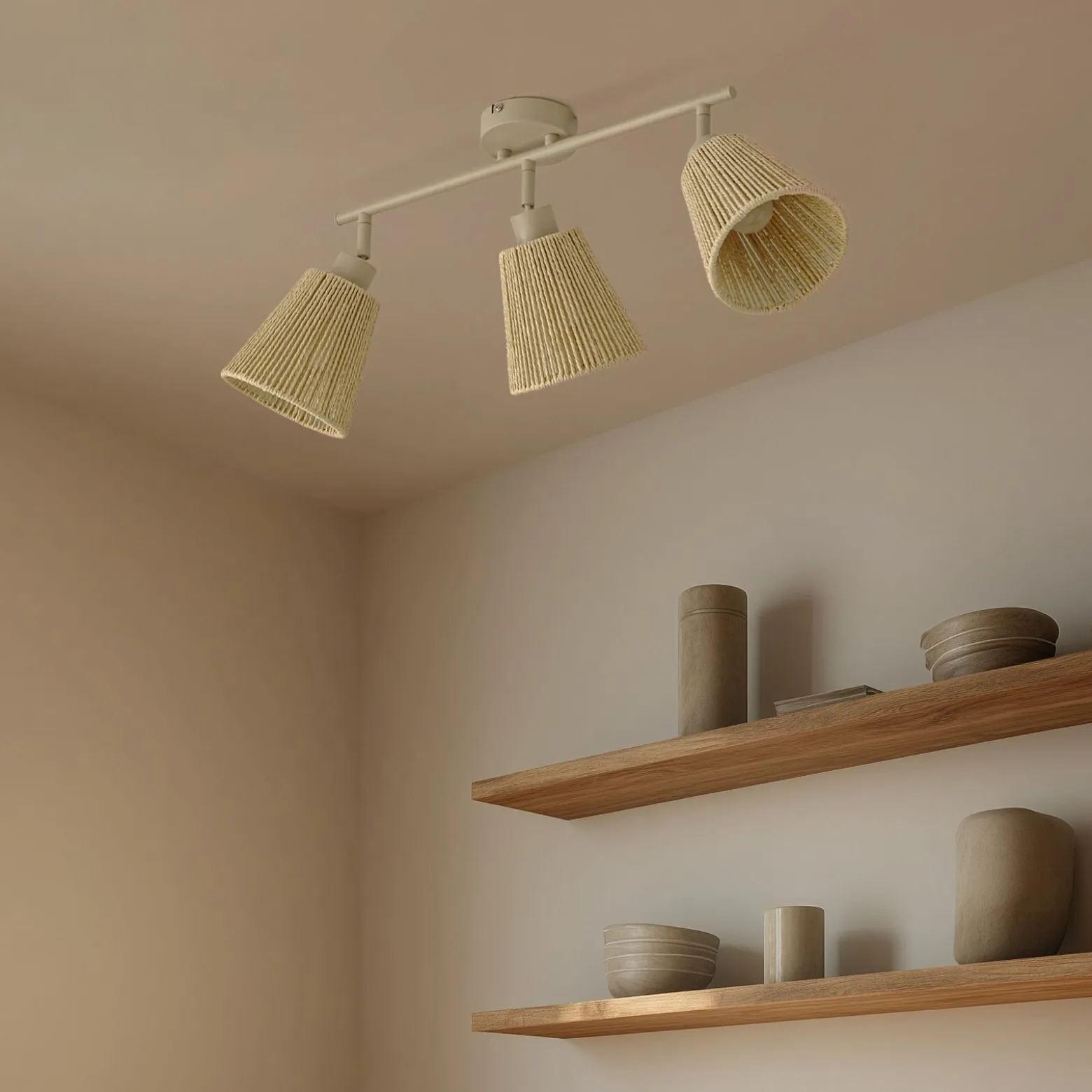 Lindby Anuva -kattokohdevalo, 72 cm, 3-lamppuinen, beige, paperi