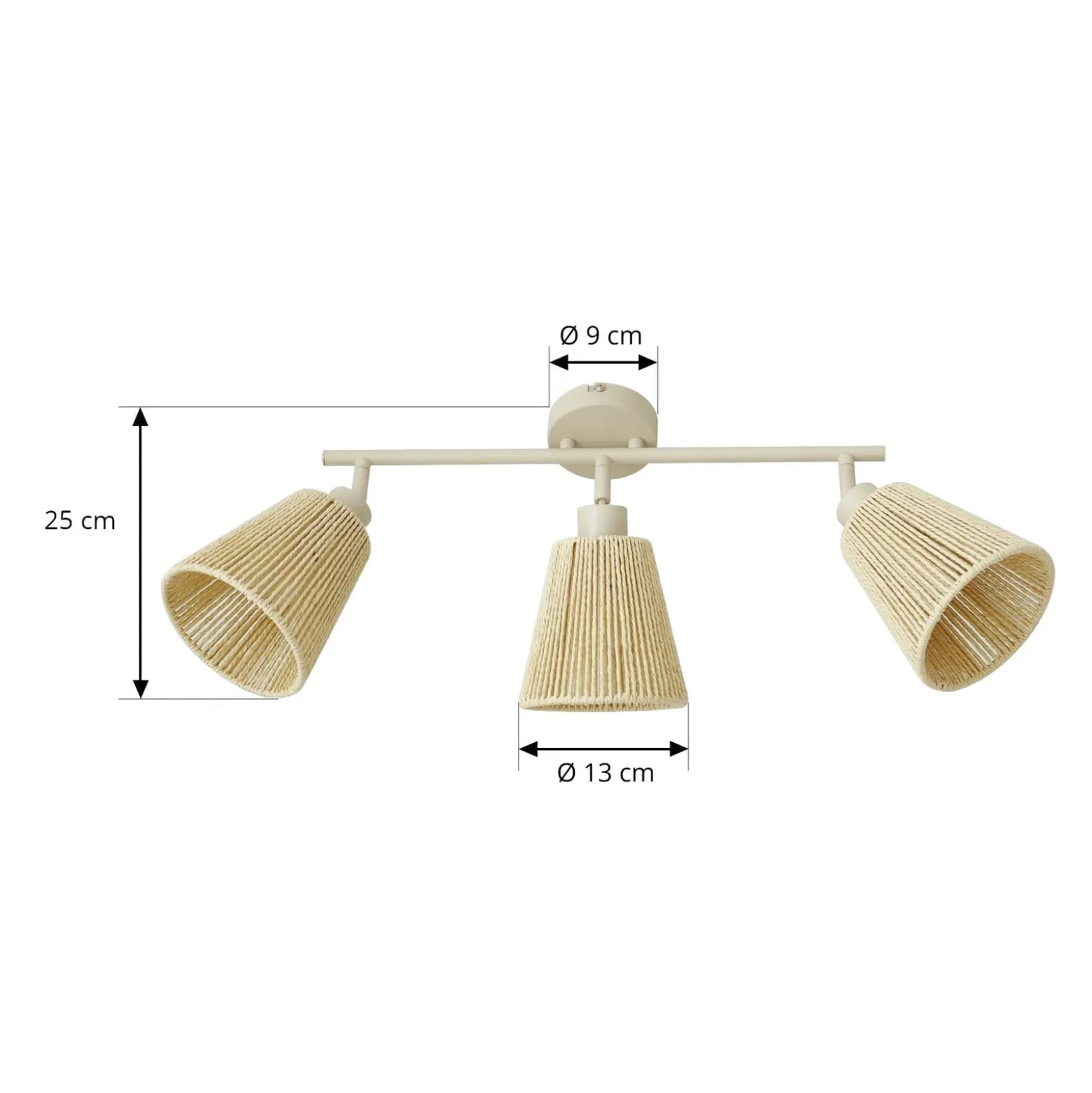 Lindby Anuva -kattokohdevalo, 72 cm, 3-lamppuinen, beige, paperi