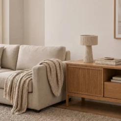 Lindby Anuva -pöytävalaisin, korkeus 42 cm, paperi, beige, E27