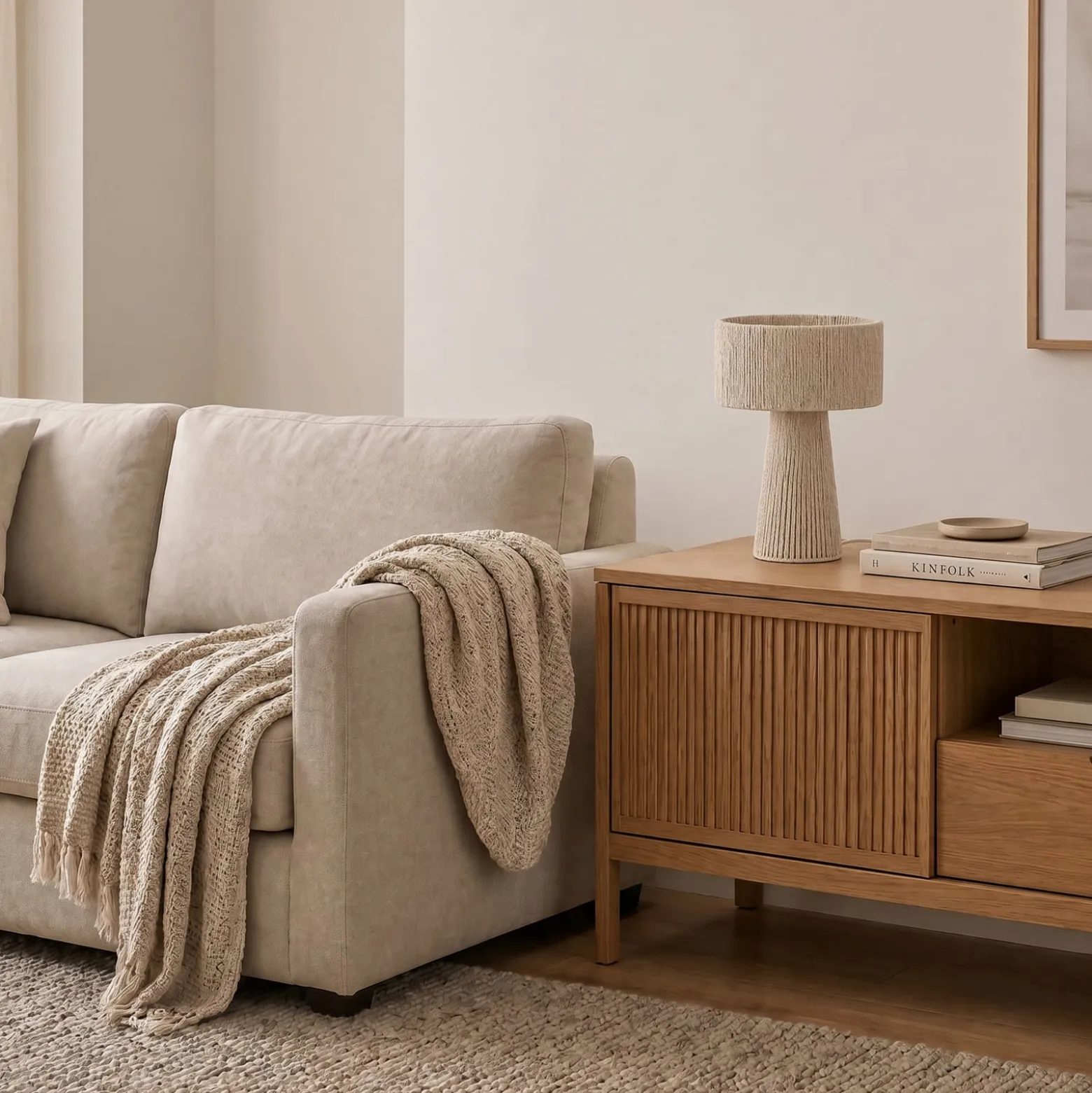 Lindby Anuva -pöytävalaisin, korkeus 42 cm, paperi, beige, E27