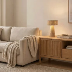 Lindby Anuva -pöytävalaisin, korkeus 42 cm, paperi, beige, E27