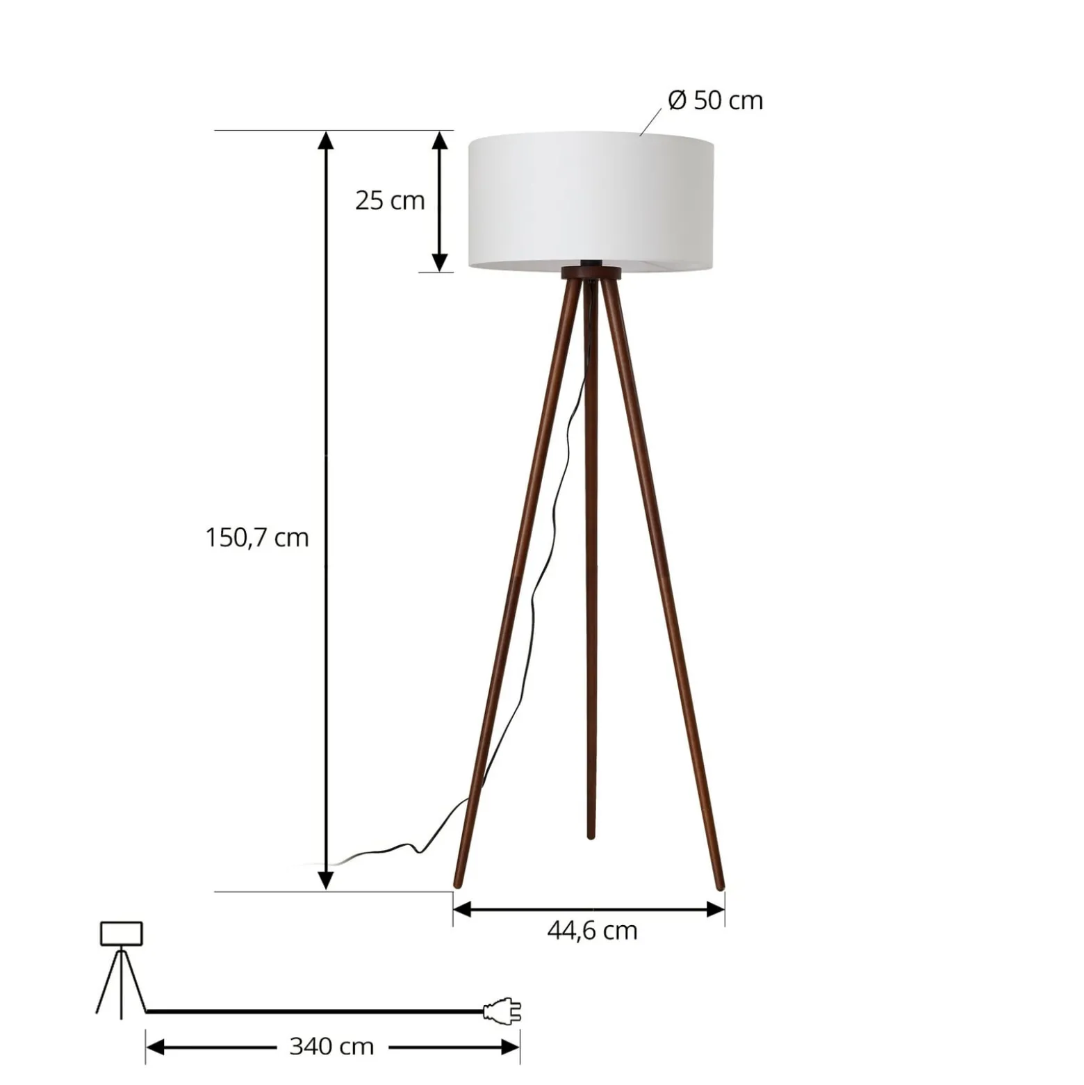 Lindby Charlia-lattiavalaisin, valkoinen, pähkinäpuu, korkeus 150 cm