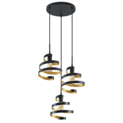 Lindby Colten-riippuvalaisin, Ø 50 cm, 3-valo, musta, kultaa