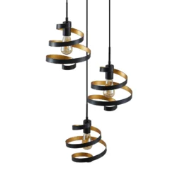 Lindby Colten-riippuvalaisin, Ø 50 cm, 3-valo, musta, kultaa