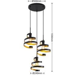 Lindby Colten-riippuvalaisin, Ø 50 cm, 3-valo, musta, kultaa